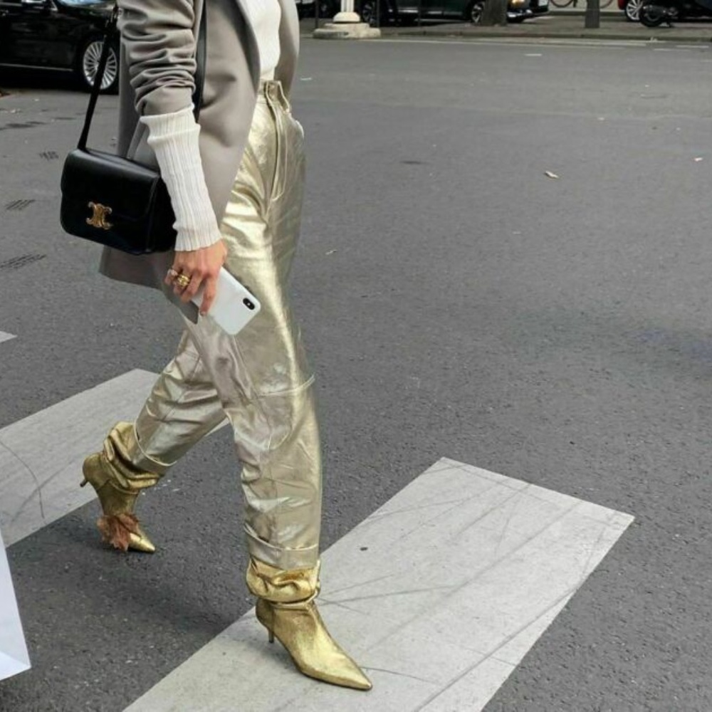 Zara Wrinkled-effect Metallic Trousers NWT - Picture 12 of 12